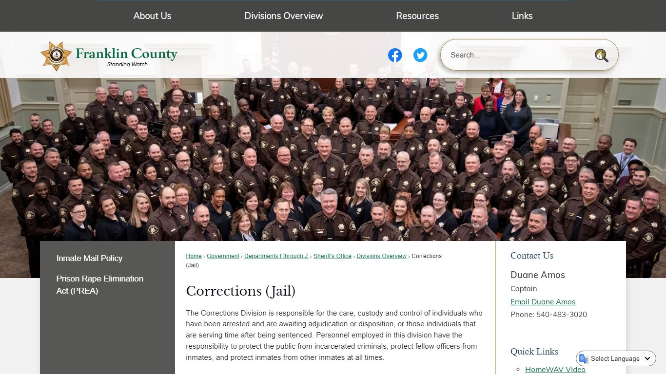 Corrections (Jail) | Franklin County, VA
